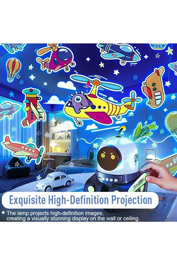 Raicon LED Gece Lambası Yıldızlı Gökyüzü Projektör Galaxy Robot Projeksiyon Lambası