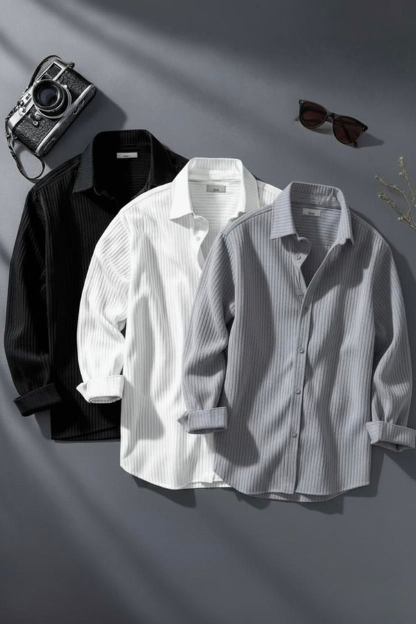 OTAKU 3-Piece Men's Ribbed Ottoman Long-Sleeve Shirt Set