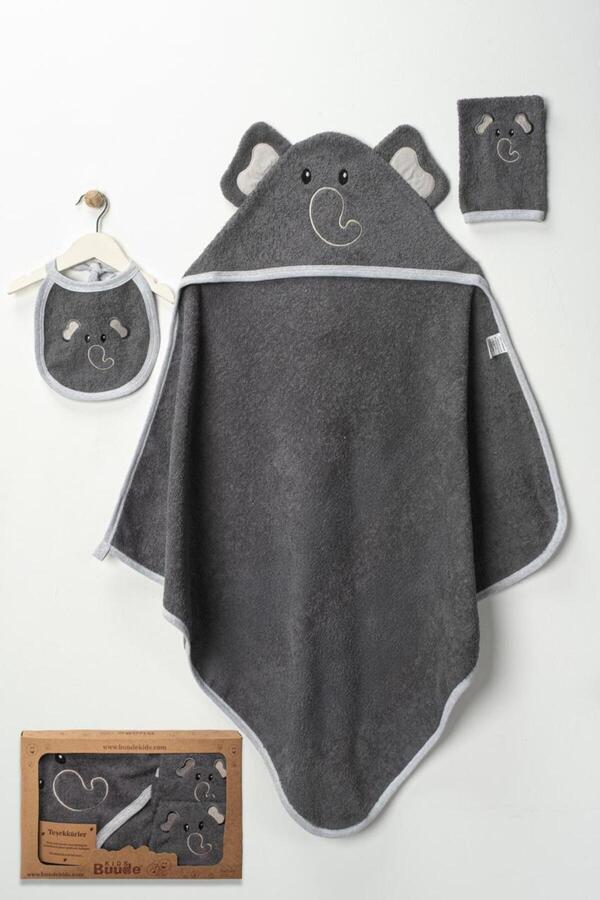 Buude Kids Fil Nakışlı Pamuk Bebek Havlu SET