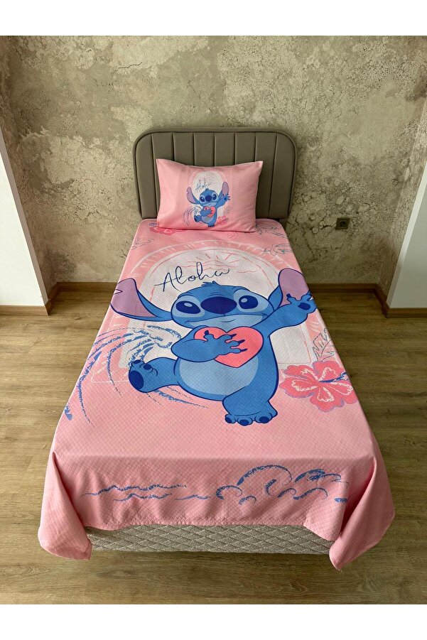 adenkahome Stitch Karakter Tek Kişilik Pike Yatak Örtüsü Seti 160x220 cm