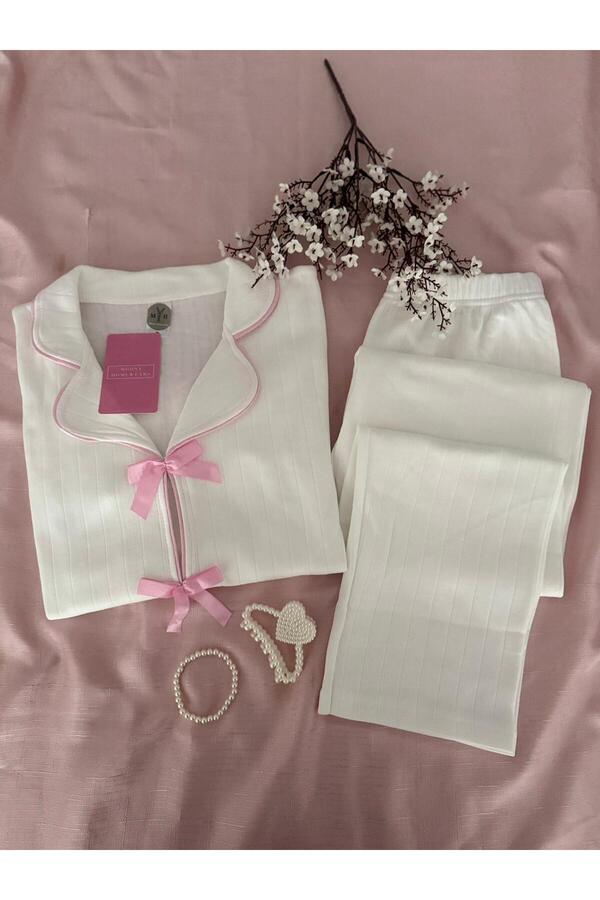 MH Moony Homewears Hijo Pink Ribbon Winter Thermal Merlin Fabric Pajama Set