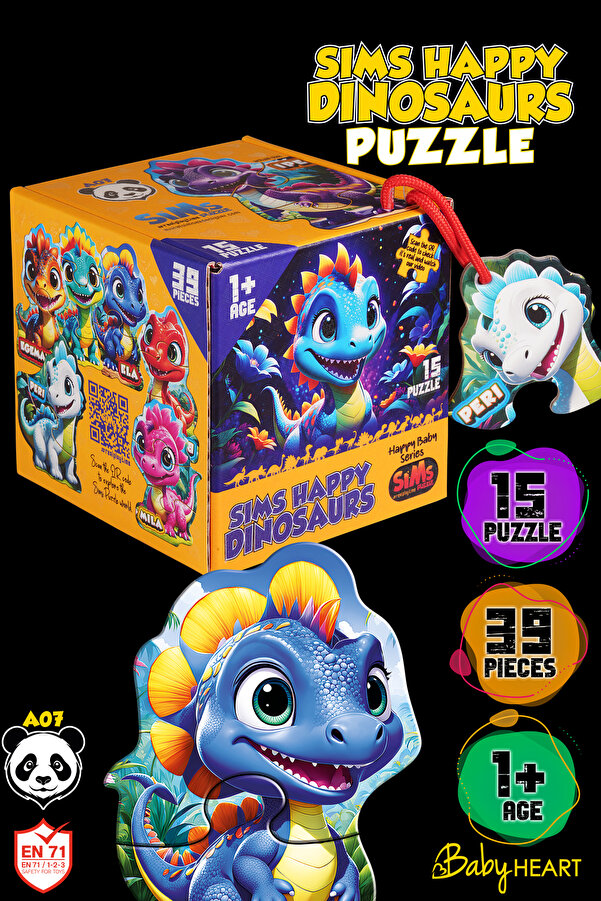 Sims Puzzle Bebekler İçin İlk Puzzle Yapboz Baby Dinozor - 1 Yaş Üstü Montessori Eğitici Oyuncak