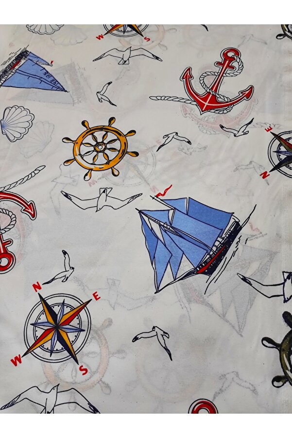 Bebek Özel Bir Metre Pamuklu Kumaş Denizci Gemi Desenli 240 cm Eninde (100X240 cm)
