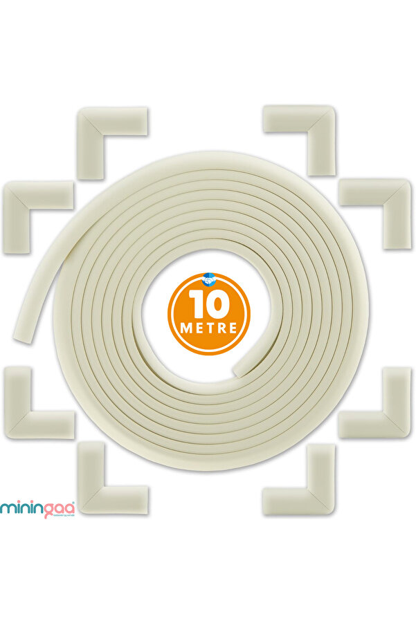 Miningaa 10'lu Köşe Koruyucu Yastık Ve 10 Metre Koruyucu Sarmal Şerit Koruma Çocuk Bebek Güvenlik Emniyet Set