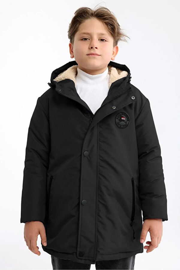 QAWWA Erkek Çocuk Kışlık Parka Mont Sıcak Tutan Dolgu İçi Kürklü Su İtici Rüzgar Geçirmez Kapüşonlu Parka