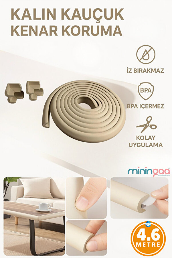 Miningaa 4.6 Metre 4 Adet Köşe Koruyucu Köşe Ve Kenar Koruma 3m Bant Esnek Yumuşak Darbe Engelleyici Gri