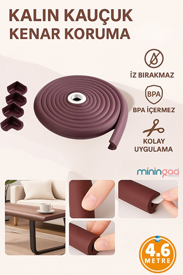 Miningaa 4,6 Metre 4 Adet Köşe Koruma Köşe Ve Kenar Koruma 3m Bant Yumuşak Darbe Koruma Mürdüm Bebek Güvenlik