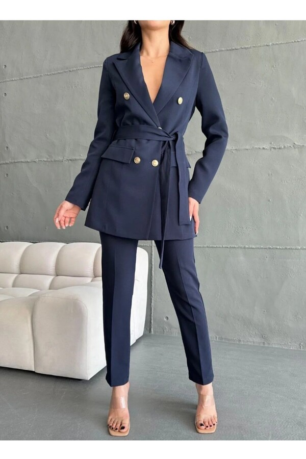 MYGİYİMİSTANBUL Button-Detailed Tie-Detail Jacket and Trousers Set