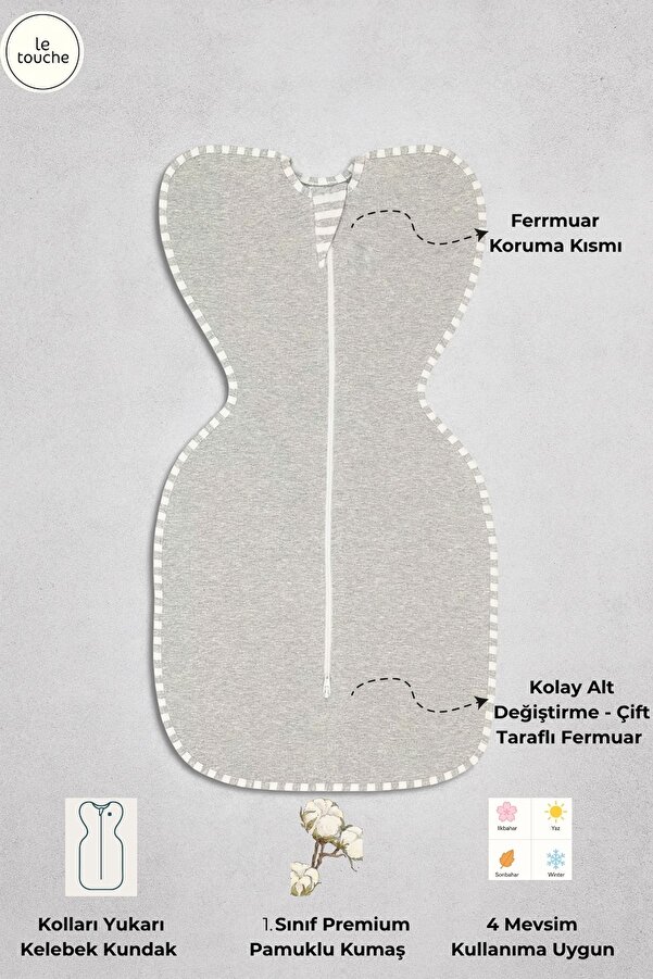 Le Touche Gri Bebek Kundak Yenidoğan Uyku Tulumu (Yenidoğan Kundağın Amacı Dar Olması)