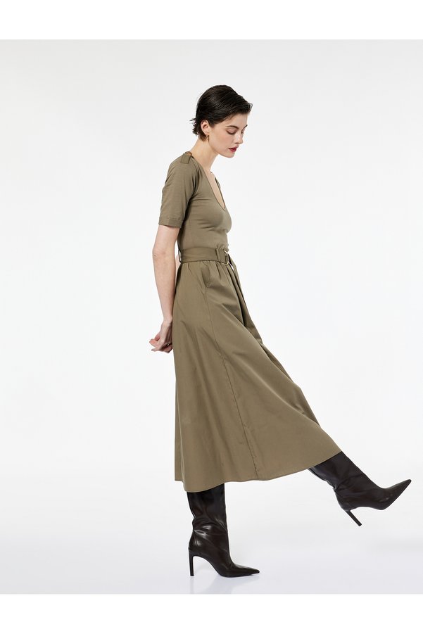 Koton U Neck Short Sleeve Belt Detail A-Line Long Dress