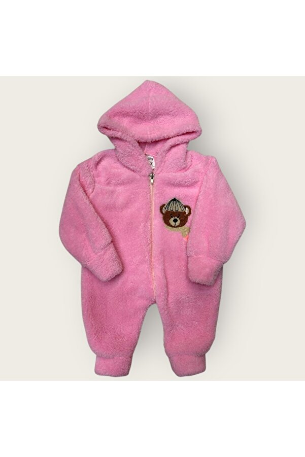 Hirazenmoda Bebek Peluş Tulum Ayıcık Desenli Kapüşonlu Fermuarlı Kışlık Model