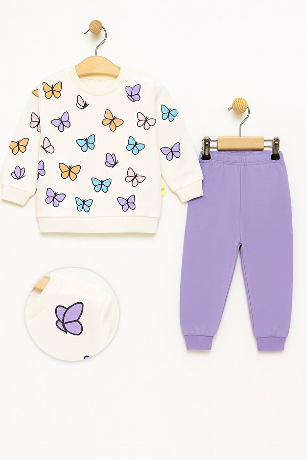 Le Touche Kız Çocuk Kelebek Desenli Pamuklu 2'li Pijama Takımı