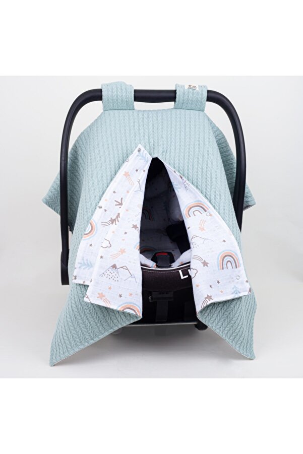 Bee collection Kışlık Puset Örtüsü Mint Örgü Pike - Gökkuşak Desen