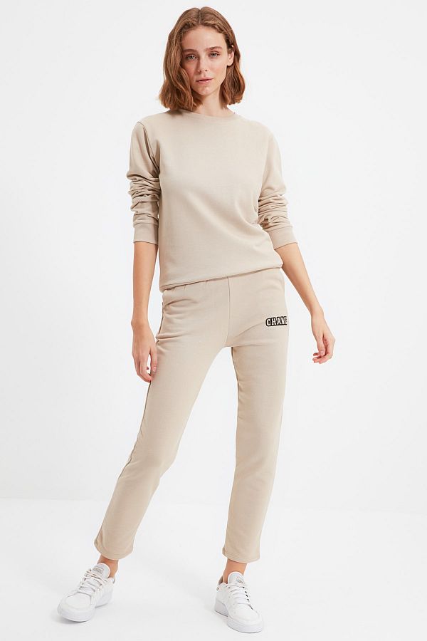 Trendyol Collection Stone 100 Organic Cotton Printed Basic Jogger Knitted Thin Sweatpants TWOAW22EA0150 Trendyol