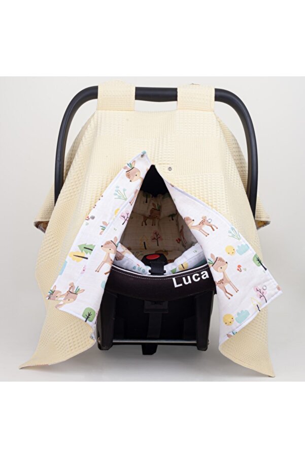 Bee collection Kışlık Puset Örtüsü Sarı Waffle Pike Ceylan Desen