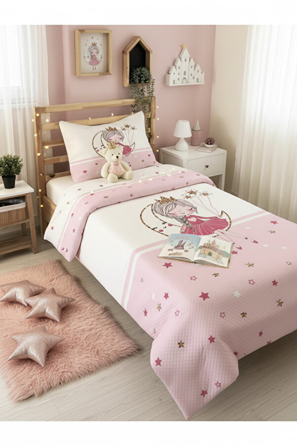 Evmila Aykız Desen Tek Kişilik Çocuk Pike Takımı 160x220 cm