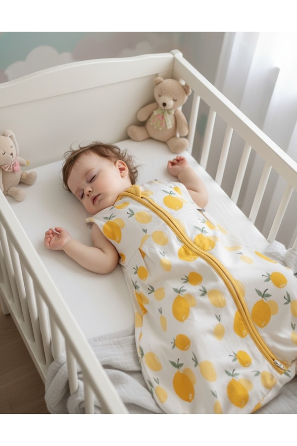 PAMUK HANIM elyafsız Torba 1.0 Tog Kız - Erkek Bebek-çocuk kolsuz Fermuarlı Uyku Tulumu/LİMON