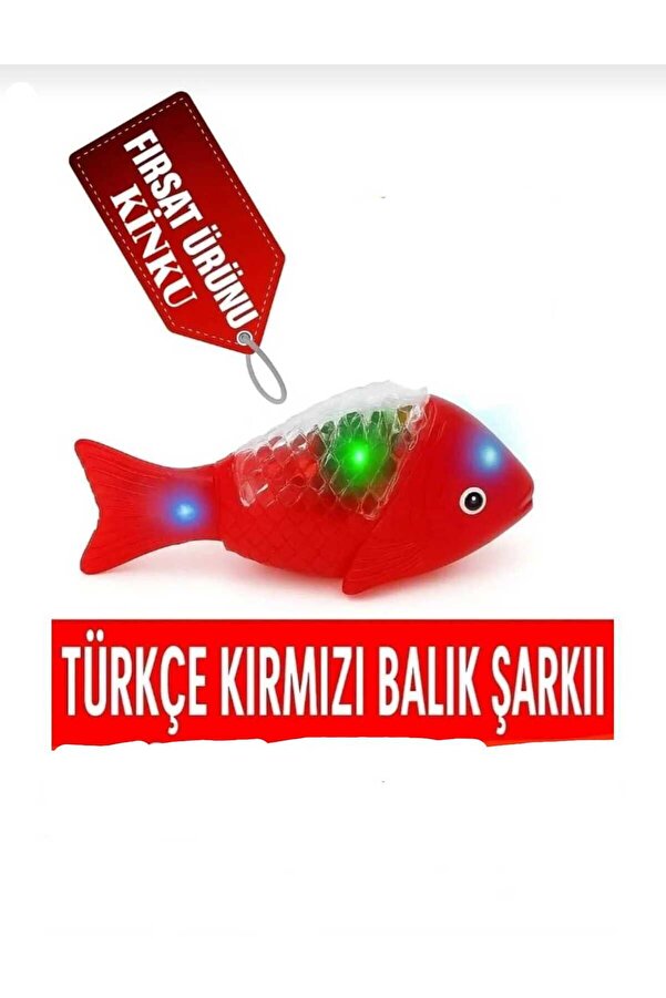 KİNKU Kırmızı Balık Şarkılı Müzikli Işıklı Sesli Yürüyen Balık 23 Cm Pilli Oyuncak Balık