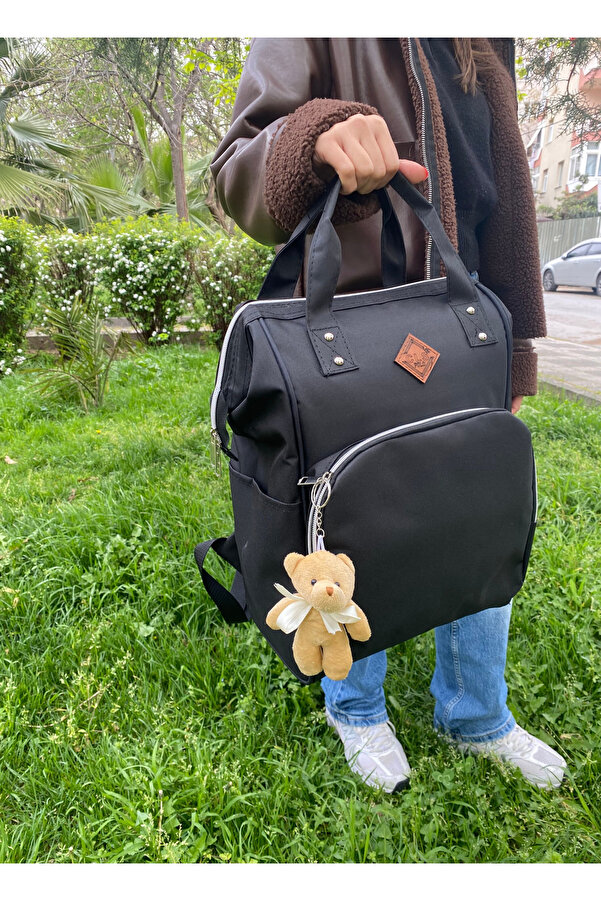 tiny wood Siyah Anne Bebek Bakım Çantası | Sıvı Geçirmez, Termoslu, Çok Gözlü Sırt Çantası