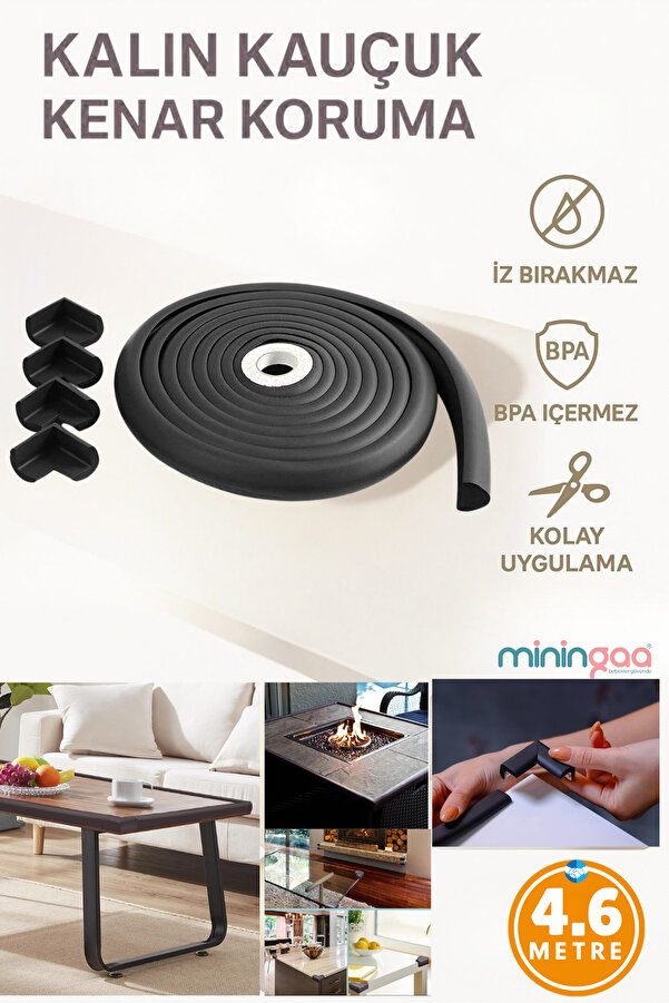 Miningaa 4.6 Metre 4 Adet Köşe Koruyucu Köşe Kenar Koruma 3m Bant Yumuşak Darbe Engelleme Bebek Güvenlik