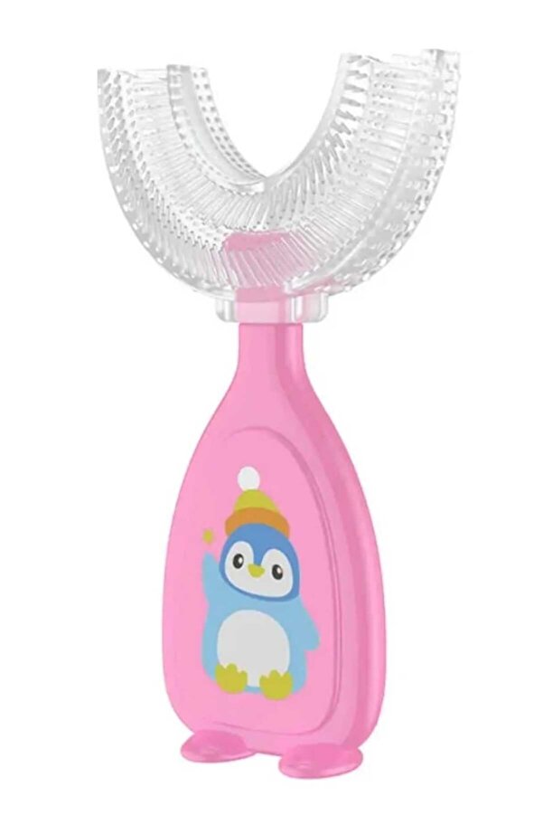 Vi Caro Kız Çocuk Figürlü Pembe Diş Fırçası U Şeklinde Pratik Bebek Diş Kaşıma Fırçası