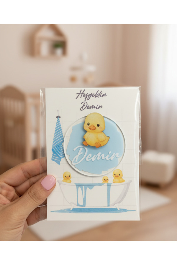 LABİREND PRODUCTS 10'lu paket Şeffaf Pleksi Civciv Figürlü Bebek Magnet Kartlı ve Jelatinli İsme Özel Hatıra