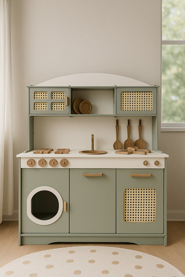 HOBBY HOUSE Ihlamur Hazeranlı Led Işıklı Yeşil Led Hediyeli Mutfak Seti