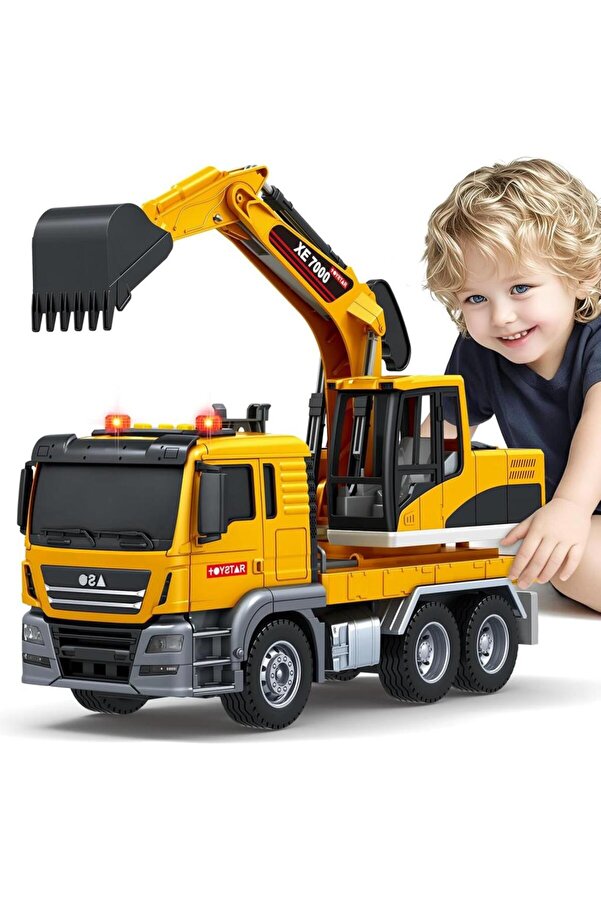 Tıfıl Toys 1:12 Sürtmeli Sesli Işıklı 360 Derece Dönebilen Taşıyıcı Oyuncak Ekskavatör