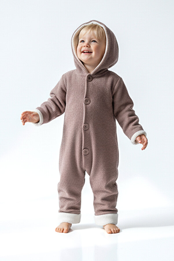 Baby Animals Kız Erkek Unisex Mevsimlik Çift Kat Kadife Ultrasoft Şapkalı Bebek Çocuk Uyku Tulumu Astronot Tulum