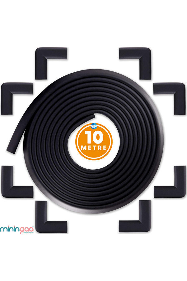 Miningaa 3M Marka Bant 10 Metre Kenar Koruyucu + 10 Adet Mat Siyah Köşe Koruyucu Esnek Ve Yumuşak Kauçuk