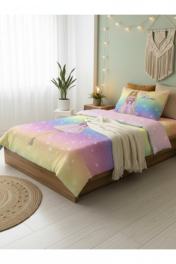 Evmila Prenses Kız Desenli Bebek Ve Çocuk Baskılı Tek Kişilik Pike Takımı 160x244