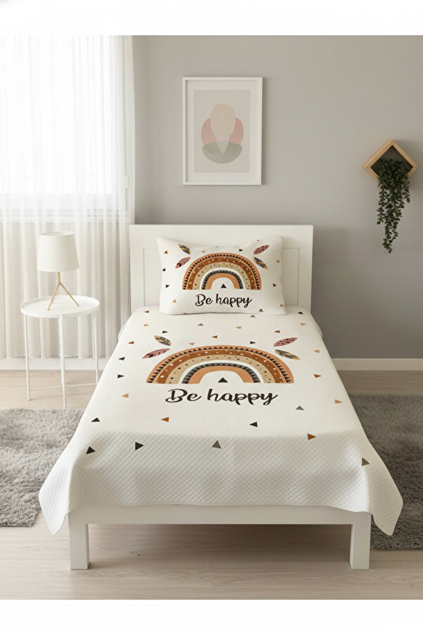 Evmila Gökkuşağı Desenli Tek Kişilik Pike Takımı 160x230 Beyaz