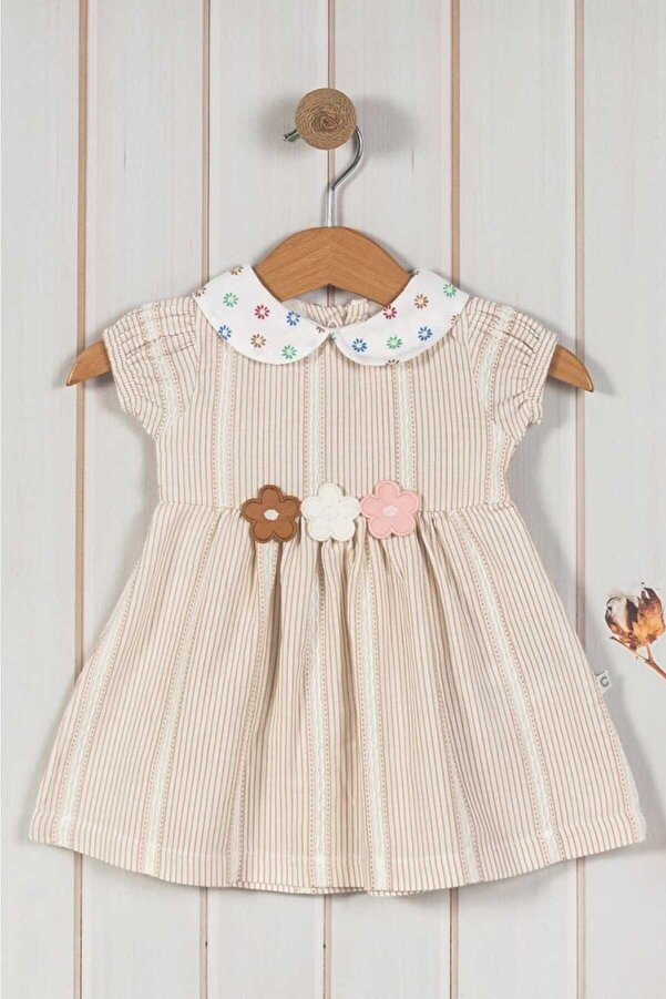 dinamik çocuk %100 Pamuk Kız Bebek/Çocuk Bebe Yaka Çiçekli Büzgü Kol Elbise Organik