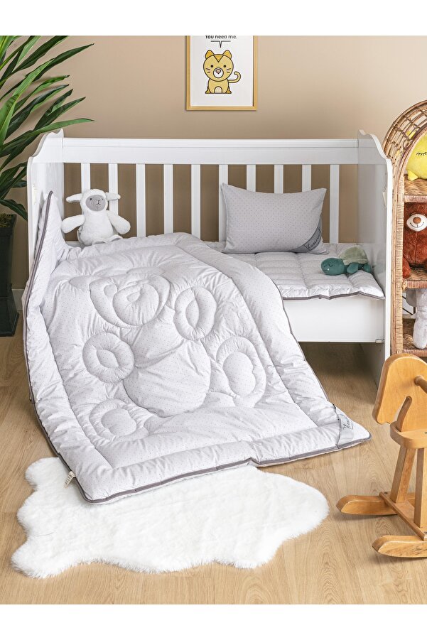homewell % 100 Saf Bambu Hipoalerjenik 0-6 Yaş Bebek Çocuk Yorgan Ayıcık Desen Gri