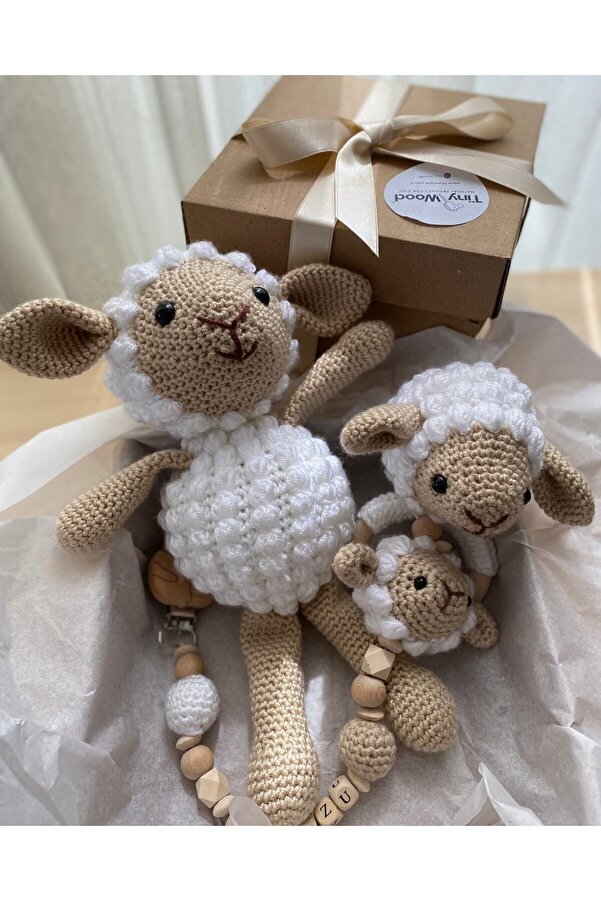 tiny wood Hoşgeldin Bebek, Unisex, Organik Uyku Arkadaşı Emzik Zinciri Diş Kaşıyıcı Yenidoğan Hediye Seti