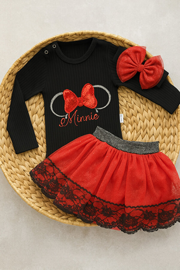 Arı Bebe Kız Bebek Minnie nakışlı body’li tül etekli tütü takım