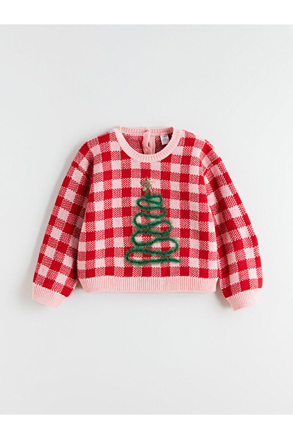 LC Waikiki Kırmızı Bisiklet Yaka Yılbaşı Temalı Kız Çocuk Triko Kazak