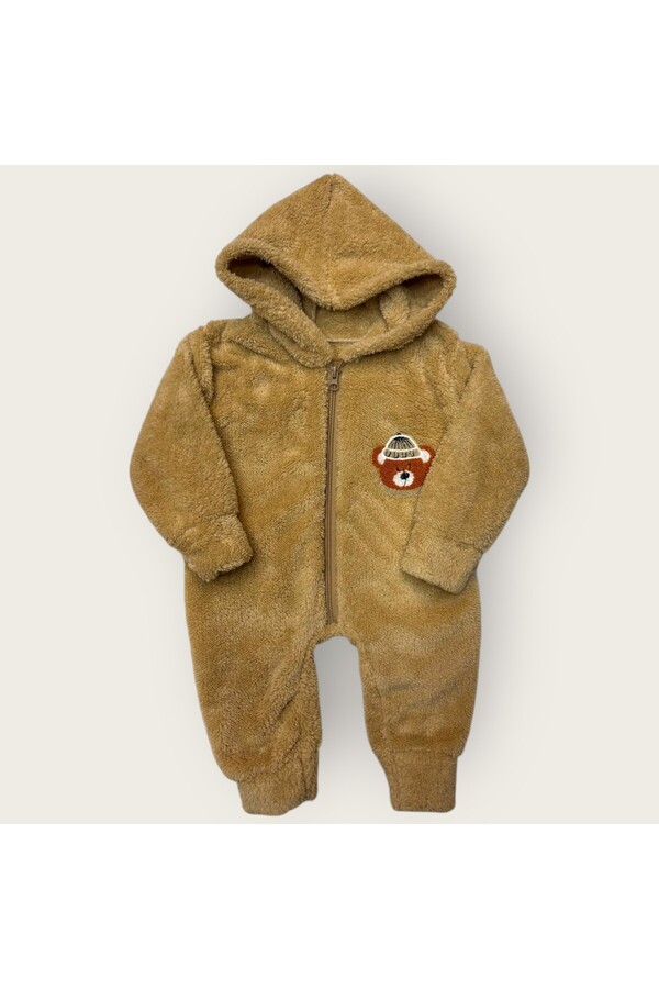 Hirazenmoda Bebek Peluş Tulum Ayıcık Desenli Kapüşonlu Fermuarlı Kışlık Model