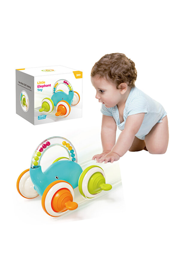tutobaby Montessori Çıngıraklı Fil Araba Oyuncağı (Yumuşak Silikon Tekerlekli)