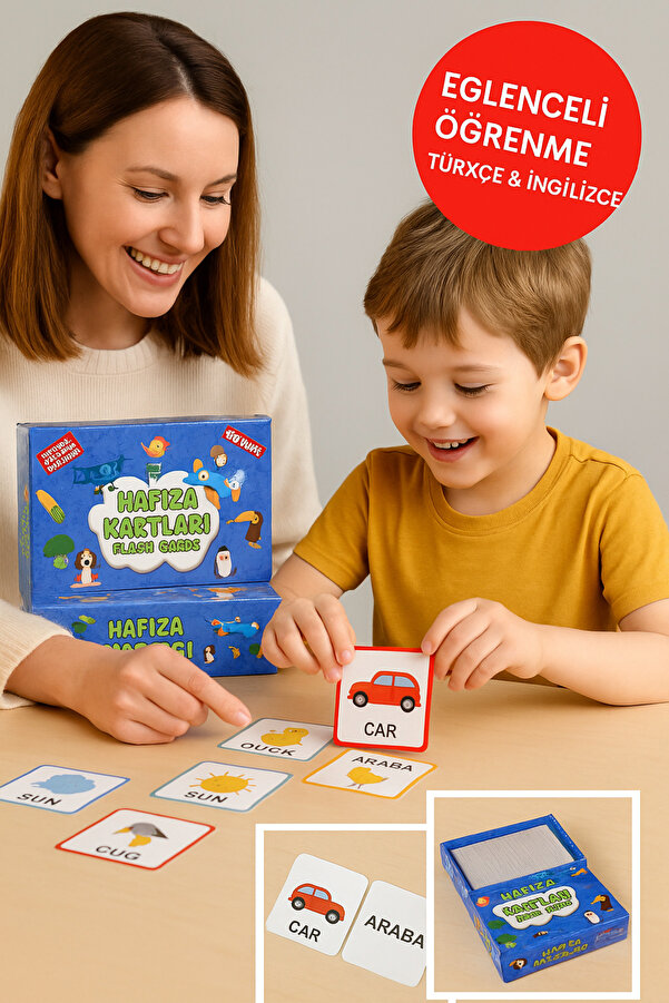 TOYFEST Hafıza Kartları Flash Cards 108 Parça • Türkçe İngilizce Kelime Oyunu • Zeka ve Dikkat Gelişimi