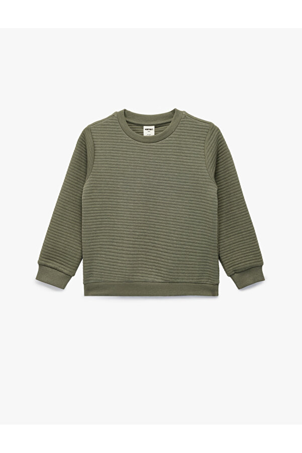 Koton Uzun Kollu Bisiklet Yaka Dokulu Pamuklu Sweatshirt