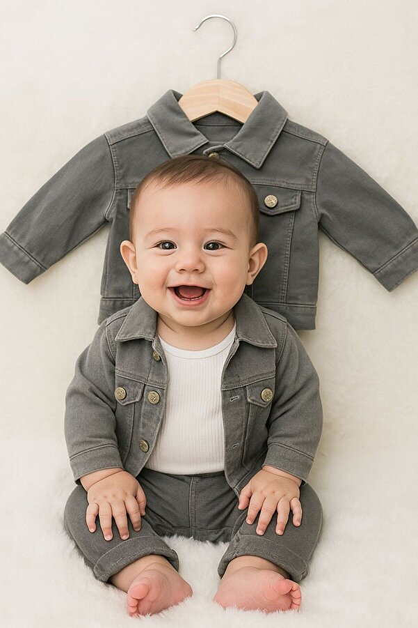 Tuembaby %100 Pamuk Unisex Uzun Kollu Yumuşak Kot Ceket
