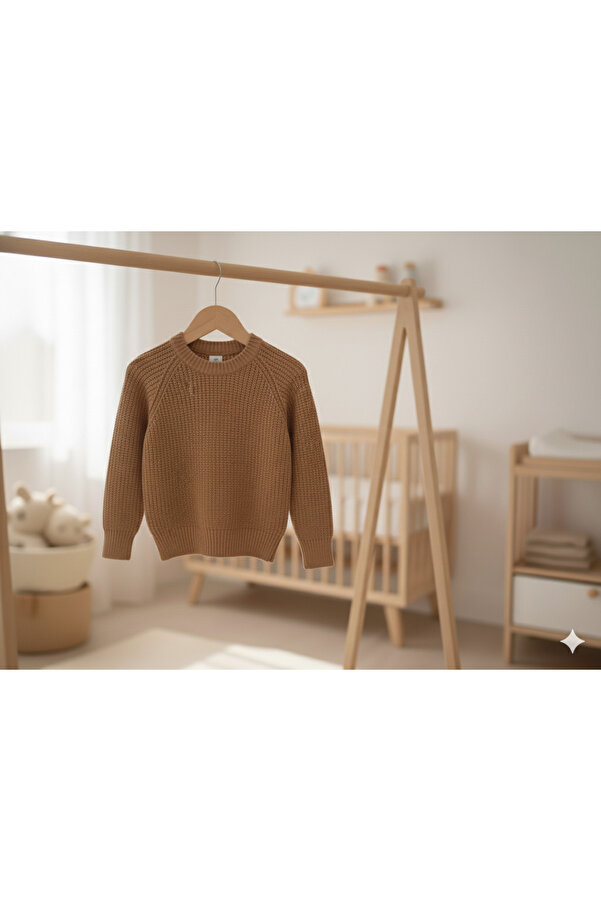 Nimini Kids Esnek Bisiklet Yaka Selanik Örgü Unisex Bebek ve Çocuk Kazak