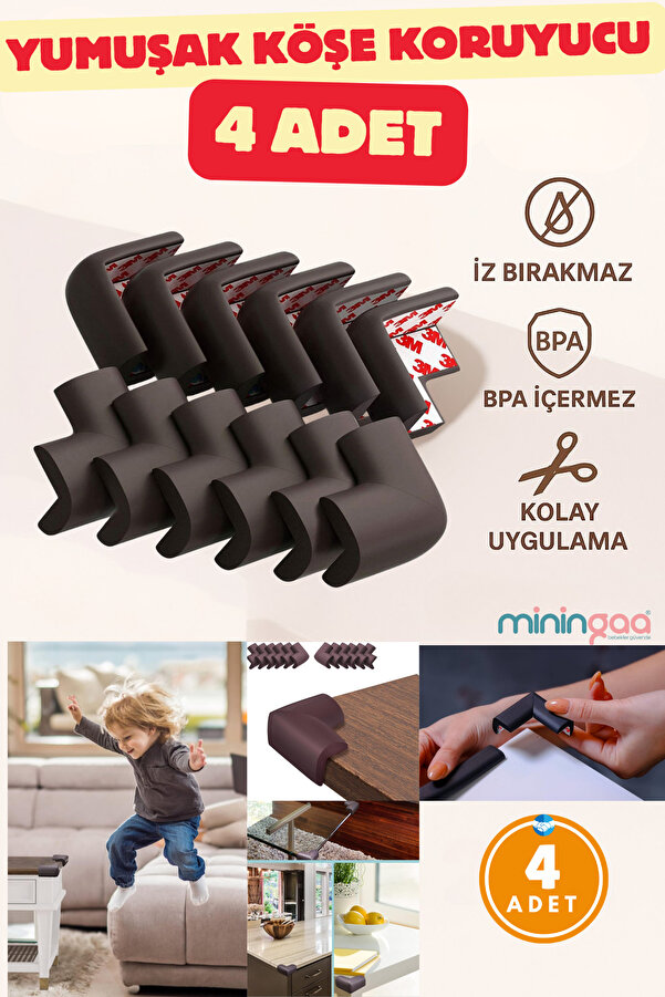 Miningaa 4 Adet Köşe Koruyucu Yastık Saf Kauçuk Masa Sehpa Kenar Köşe Koruyucu Çocuk Bebek Emniyet Koruma