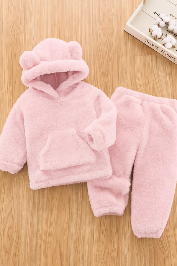 Bubito Unisex Peluş Çocuk Alt Üst Welsoft Takım-Somon