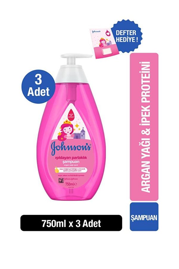 Johnson's Işıldayan Parlaklık Serisi Şampuan 750 ml x3 + Işıldayan Parlaklık Not defteri