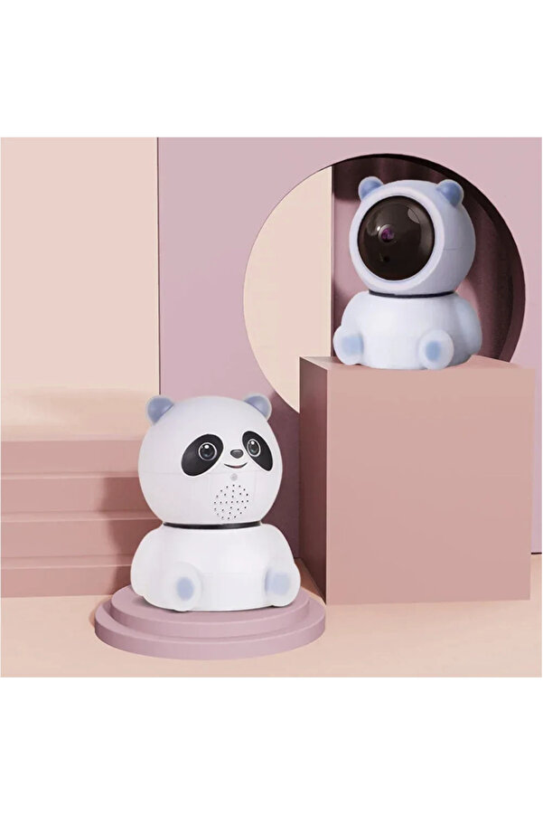 yollayenilensin Panda Görünümlü WiFi 360° Hareketli Akıllı Güvenlik Kamerası – Duvar Montaj Uyumlu, Sesli, Bebek Oda