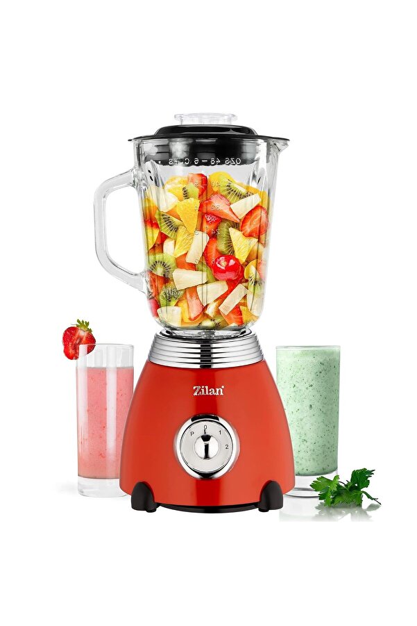 Hype Store ZLN7057 60'lı yıllar retro blender, 6 bölmeli metal bıçak, 1,5 litre ml, 500 Watt, cam, paslanmaz çe