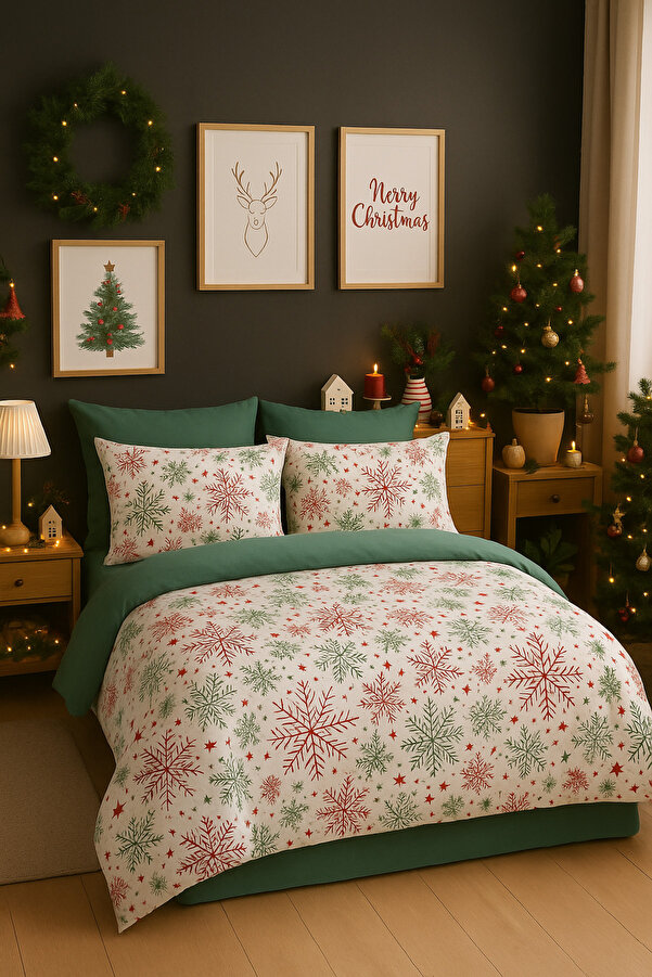 MyStory Home Lastikli Çarşaflı Çift Kişilik Nevresim Takımı Christmas