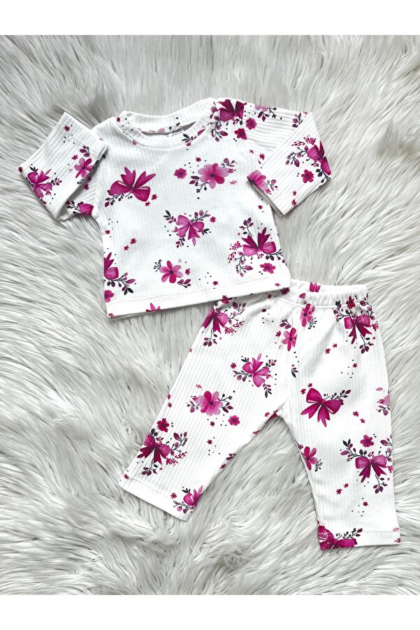 ONE bebek Flowers Desıgn Kız İkili Bebek Takımı Pijama